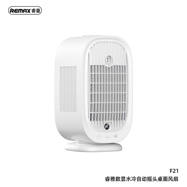REMAX F21 Desktop Fan 4000mAh Digital Display 6-Speed Wind Water Mist Cooling 3-Angle Oscillation Quiet Turbo Blade Desktop Fan