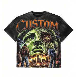 Kaos Oblong Pria Oversize Cetak Digital Tengkorak Gothic Custom OEM, Cuci Vintage, Kerah O, Streetwear - Product Image 2