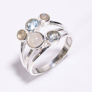 แหวนเงินสเตอร์ลิง925อัญมณีหลากสีธรรมชาติเครื่องประดับทำมือสั่งทำพร้อมฝังหนามเตยดีไซน์ไม่เหมือนใครสำหรับงานแต่งงาน - Product Image 5