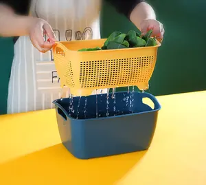 סל ניקוז שכבה כפולה סל כביסה מפלסטיק כיורי ירקות ניתנים להערמה סל ניקוז למטבח