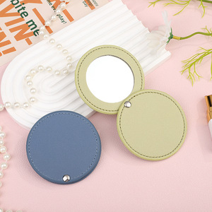New Custom Modern Portable Rotatable Pu Leather Cover Round Small Mini Mirror Compact Gift Makeup with Custom Your Logo