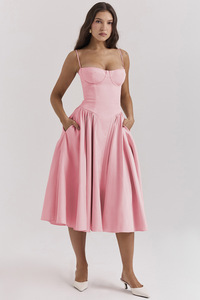<span class=keywords><strong>Robe</strong></span> Midi Élégante <span class=keywords><strong>pour</strong></span> Femme, Bretelles Fines, Corset, Bustier à Armatures, Jupe Évasée, Poche Discrète, Idéale <span class=keywords><strong>pour</strong></span> Invitée de <span class=keywords><strong>Mariage</strong></span> ou Soirée, Vente en Gros - Product Image 5