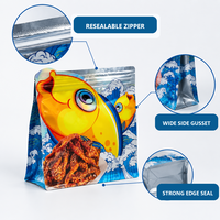 Sachet alimentaire pour animaux de compagnie recyclable imprimé en héliogravure personnalisé, à fond plat, avec fermeture éclair et huit soudures latérales, pour friandises holographiques pour chats et viande séchée
