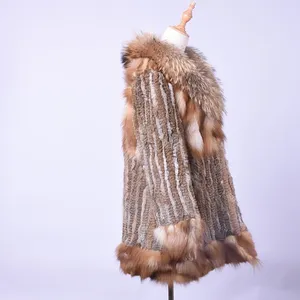 Manteau d'hiver en fourrure de renard de luxe MWFur pour femmes, manteaux d'hiver pour femmes, grande taille, poncho tendance, col en fourrure de lapin et de renard, tricot - Product Image 5