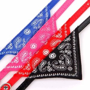 Colorful Pattern Print Pet Bandanas Collar PU Leather and Canvas Adjustable Buckle Dog <b>Bibs</b> Triangular Scarf - Product Image 1