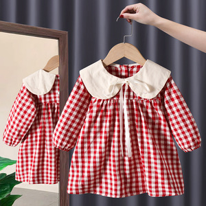 Child Star Circle Girls Plaid Dress Peter Pan Collar Full Sleeve Toddler Princess Spring Autumn Fashion - Product Image 3