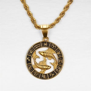Collier du zodiaque en acier inoxydable plaqué or personnalisé en gros avec 12 signes du zodiaque pour hommes - Product Image 4