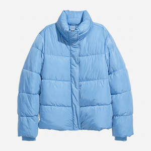 Chaqueta Acolchada Unisex Azul Claro con Capucha, Cierre de Cremallera, Color Sólido, Invierno, Casual, Impermeable, Resistente al Viento, Relleno de Poliéster - Product Image 1