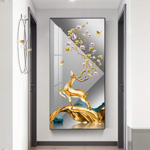 Peinture de porcelaine en cristal de cygne nordique moderne abstraite de luxe, image d'animal de cerf, décoration murale - Product Image 5