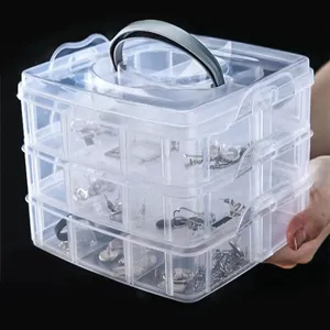 Gran oferta, caja transparente pequeña de plástico para almacenamiento, caja organizadora de joyas, almacenamiento de plástico, 18 rejillas