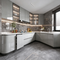 Meuble de cuisine en bois massif au design moderne avec panneau MDF réglable, porte MDF durable, mobilier personnalisable pour appartement, charnière de salon