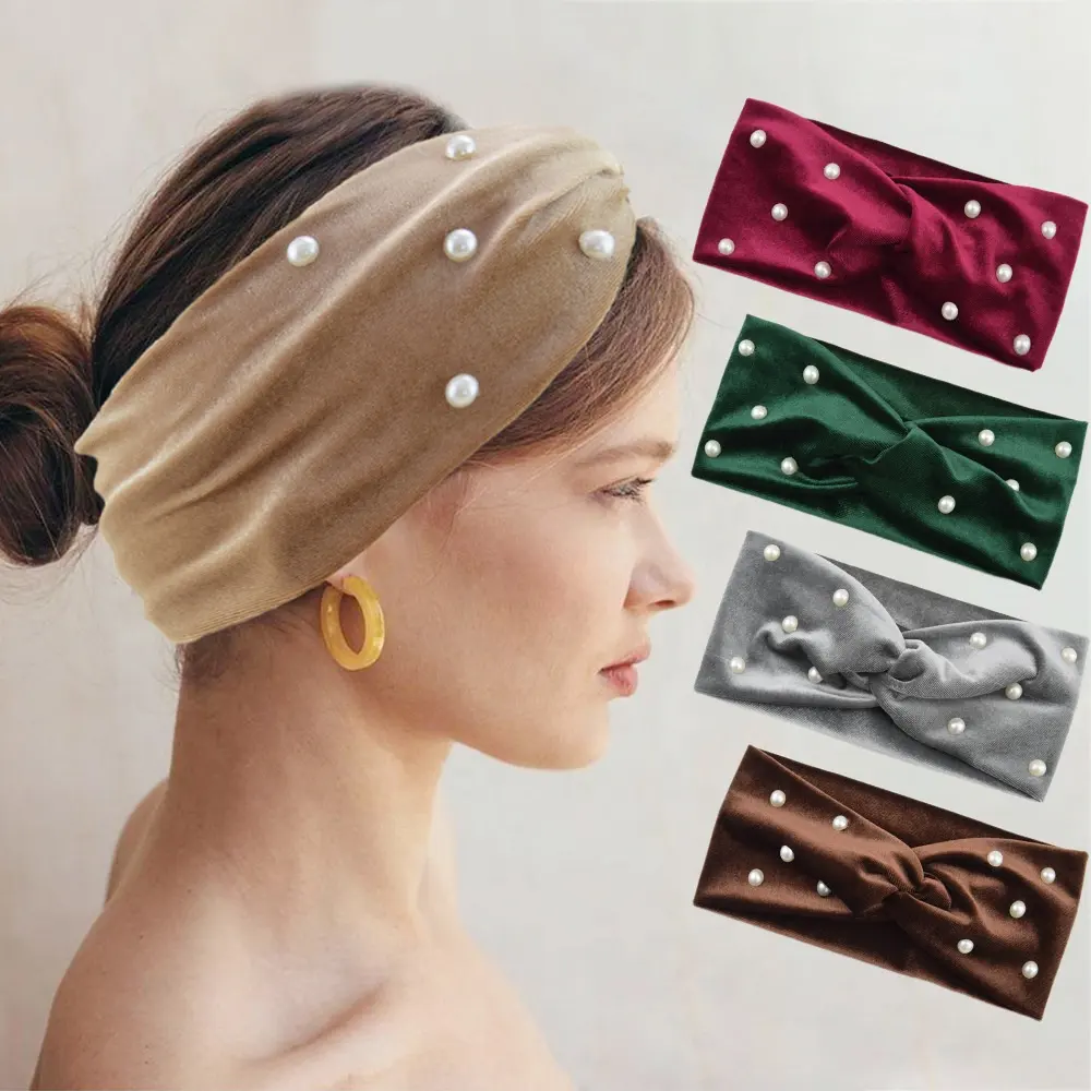 2023 perle velours croix chaude oreille Protection Yoga cheveux accessoires visage large bandeau