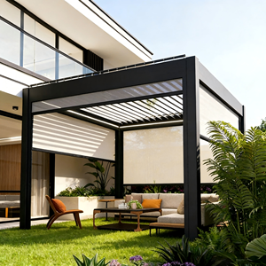 <span class=keywords><strong>Pergola</strong></span> moderne en aluminium imperméable <span class=keywords><strong>pour</strong></span> l'extérieur, avec <span class=keywords><strong>rideaux</strong></span> et éclairage LED - Product Image 3