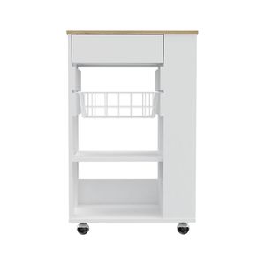 Chariot de cuisine à 5 étagères et 1 tiroir en blanc et chêne clair, design moderne pour le rangement et l'organisation - Product Image 4
