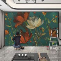 Pintura Mural 3D Personalizada, Paisaje Tropical Misterioso con Hojas, Papel Tapiz Decorativo para Sala de Estar