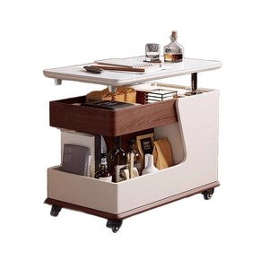 Multifunctional <b>Coffee</b> <b>Table</b> Solid Wood Slab Living Room Storage Movable Cart With Wheels - Product Image 5