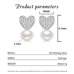 Élégantes boucles d'oreilles clous en argent S925 avec perles d'eau douce en forme de cœur et zircon pavé, bijoux fins romantiques pour femme, cadeau de mariage ou de mariée - Product Image 6