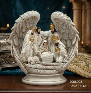 Juego de Natividad con Alas de Ángel Guardián y Sagrada Familia, Escena de Nacimiento de Resina de 11 Piezas, Decoración Religiosa para Mesa - Product Image 2