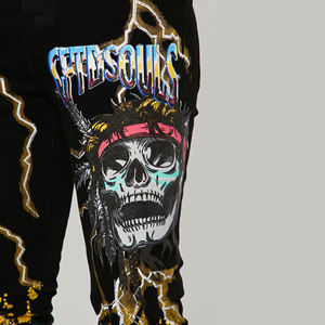 AeeDenim Custom LOGO uomo Rocker capo Painting Wash elasticizzato ginocchio strappato <span class=keywords><strong>Super</strong></span> Skinny Fit <span class=keywords><strong>Jeans</strong></span> pantaloni lunghi in Denim - Product Image 4