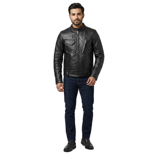 Genuine Brown Lambskin <b>Leather</b> Vintage Biker Motorcycle <b>Jacket</b> for <b>Men</b> Breathable ODM - Product Image 1