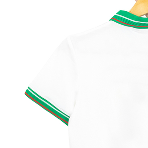 Short Sleeve <b>White</b> Polo <b>Shirt</b> with <b>Green</b> <b>Striped</b> Details Modern Fit Comfortable Cotton Blend for Everyday or Work Use - Product Image 4