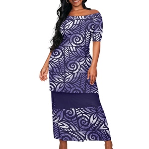 Conjunto de 2 Piezas de Vestido Puletasi Samoano Tropical Hawaiano con un Hombro Descubierto, Talla Grande para Mujer - Product Image 1
