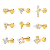 Promotion Bijoux Titane G23 F136 Labret à dos plat, Clou d'oreille Tragus, Anneaux de lèvre, Piercing Hélix et Cartilage, avec Zircon et Filetage interne