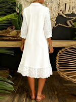 Robe longue décontractée avec patchwork de dentelle sexy, col classique élégant, coupe ample et oversize pour grandes tailles