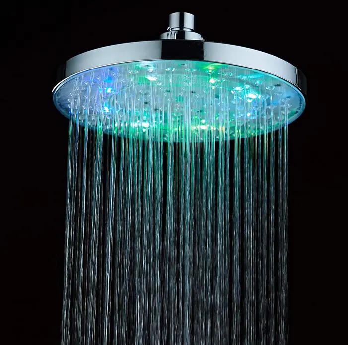 Luxury Bathroom Rain Showerhead High Pressure Led Shower Head Color Changing 8 Inch Round Fixed Shower Head with Led Light