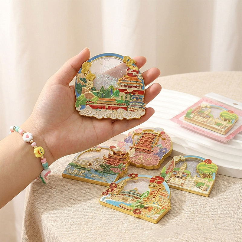 Metal Flowing Sand Craft Fridge Magnet-01