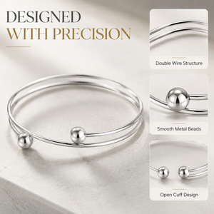 Brazalete Abierto Ajustable con Cuentas, Estilo Minimalista y Moderno, Acero Inoxidable 316L, Tono Plateado, Resistente al Deslustre, Impermeable, Apilable - Product Image 2
