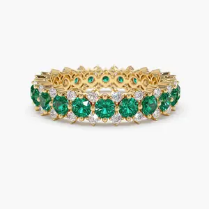 Elegant jewelry silver 925 wholesale bridal green diamond rings gold 18k plated diamond eternity band