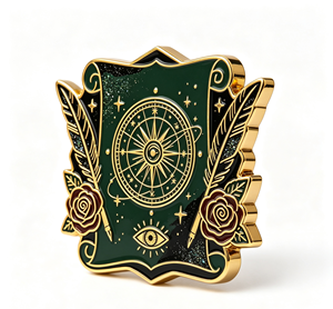 Pin de Metal Esmaltado Personalizado, Broche con Diseño de Pluma Verde Dorada, Rosa y Emblema del Zodiaco, para Regalo y Ropa - Product Image 3