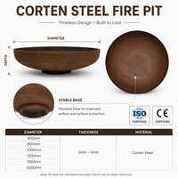 Brasero moderne rustique en acier Corten - Bol à feu profond pour jardin et plage