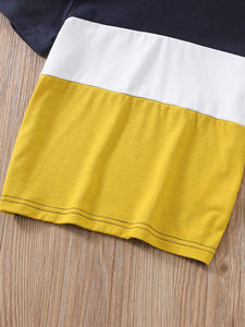 <span class=keywords><strong>T</strong></span>-<span class=keywords><strong>shirt</strong></span> décontracté à manches courtes en tricot compressé pour garçon, bleu marine, blanc, <span class=keywords><strong>jaune</strong></span>, col rond, taille plus, logo - Product Image 3