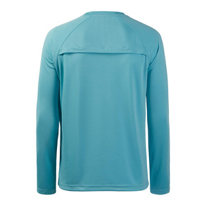 เสื้อตกปลาผู้ชายสีน้ำเงินแบบกำหนดเอง น้ำหนักเบา ทรงเข้ารูป คอกลม ระบายอากาศ แห้งเร็ว ป้องกันแสงแดด UPF 50 ผลิตจากโพลีเอสเตอร์ 100% เหมาะสำหรับวิ่ง ใส่ได้ในฤดูใบไม้ร่วง - Product Image 4