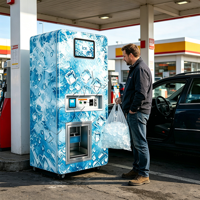YISO 24H Automatic Ice Vending Machine Auto Bagging Unmanned Ice Maker Station Outdoor Kiosk Gas Station Community SDK Stainless