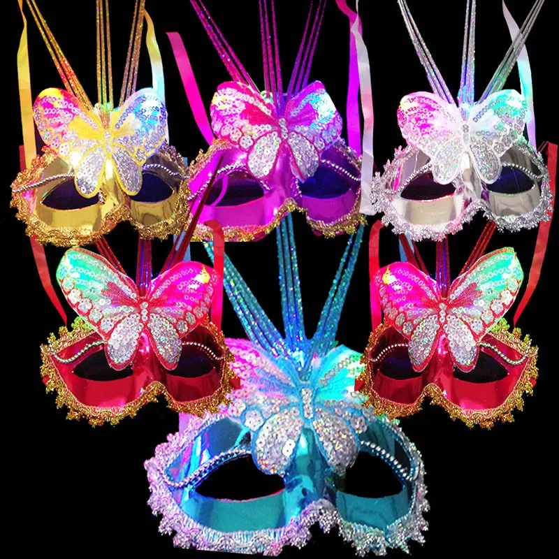 Luminous princess Butterfly rain silk mask Children's Day masquerade party costume half-face female mask party mask