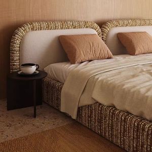 โรงงานผลิตเตียงหุ้มเบาะทันสมัย ขายส่งผ้าฝ้ายลินินคุณภาพสูง เฟอร์นิเจอร์ห้องนอนหลักสไตล์มินิมอล - Product Image 4