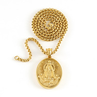 Mode 18K Plaqué Or En Acier Inoxydable Protection Catholique Pendentif Collier Médaille Religieuse Croix Pendentif Hommes Collier