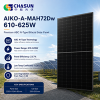 Panneaux solaires bifaciaux en verre double de type N TOPCon AIKO 610-625W, entièrement noirs, Tier 1, 23,7 % d'efficacité, demi-cellules, garantie 25 ans, pour la maison