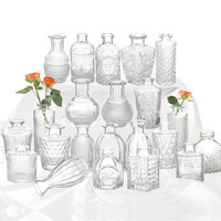 Mini Vases En Verre Relief Rétro Côtelé De Mariage Varié Transparent En Verre Clair Fleur Hydroponique Bud Vase