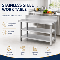 Table de préparation alimentaire en acier inoxydable avec crédence et double étagère inférieure pour chaîne de cafés, ODM disponible