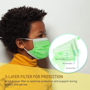 Mascarilla facial para niños, 50 unidades, juego colorido desechable de 3 capas con alambre para la nariz, cubierta protectora para los oídos, prevención de epidemias - Product Image 5