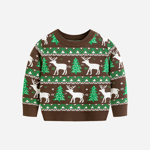 <span class=keywords><strong>Pull</strong></span>-over en viscose/coton écologique respirant pour enfants, motif animal, <span class=keywords><strong>pull</strong></span> de <span class=keywords><strong>Noël</strong></span> en jacquard à col rond pour garçons - Product Image 4