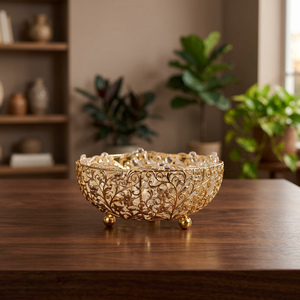 Bol en métal sculpté doré glamour, fait main, décoratif, pour cadeaux de mariage - Product Image 4