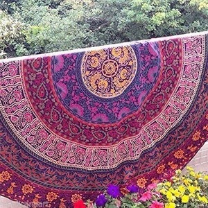 Bohemian Mandala Round Tapestry Wall Hanging, Ombre Hippie Indian Tapestry <b>Tablecloth</b>, Intricate Multicolor 70 Inch - Product Image 6