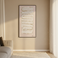 Peinture à l'huile abstraite texturée peinte à la main, style simple, coups de pinceau superposés blancs et dorés, art mural minimaliste
