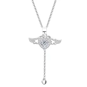 Женское ожерелье из серебра 925 пробы в форме сердца с крыльями ангела