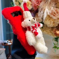 Coque de téléphone en peluche 3D mignonne de Noël pour Samsung Galaxy Z Flip 4, housse de protection douce et moelleuse avec chapeau de Père Noël et écharpe, idéale pour les fêtes